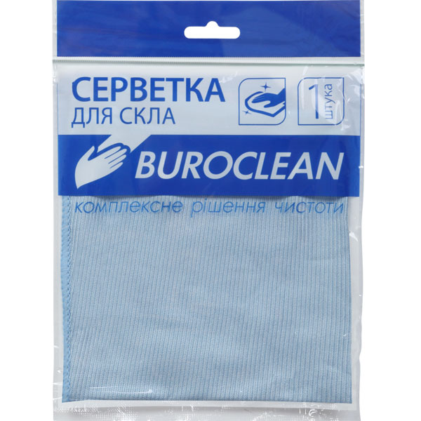 Серветка мікрофібра</br>Buroclean</br>для скла та дзеркал</br>30 х 30 см</br> 1 штука