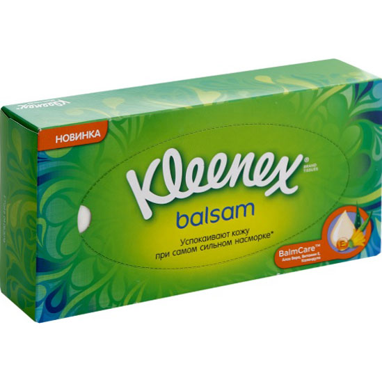 СерветкиKleenex Balsam3-шарові в боксі20 х 20 см 70 штук