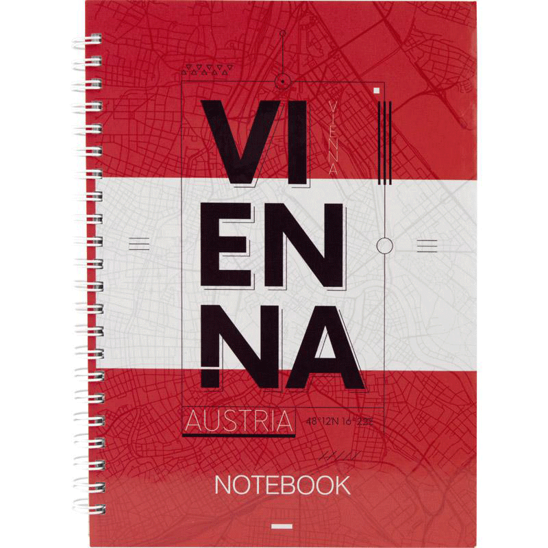 Зошит А5 </br>на спіралі Vienna </br>96 аркушів клітинка </br>обкладинка тверда</br>червона