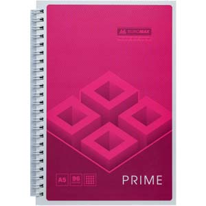 Зошит  А5</br>на спіралі PRIME</br> 96 аркушів клітинка</br>обкладинка картон рожева
