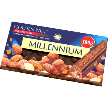 Шоколад молочнийMillennium Goldз цілим мигдалем та курагою100 г