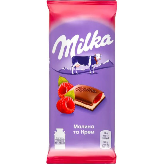 Шоколад Milkaмолочний малина та крем90 г