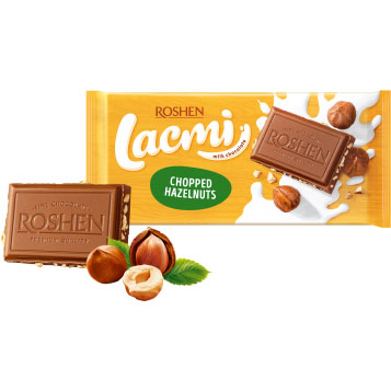 ШоколадRoshen Lacmi молочний з подрібненими лісовими горіхами90 г