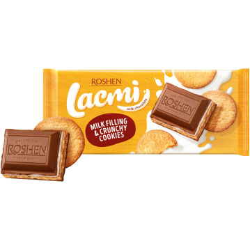 ШоколадRoshen Lacmi з молочною начинкою та печивом100 г