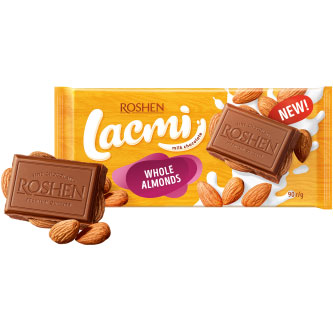 ШоколадRoshen Lacmi молочний з цілим мигдалем90 г