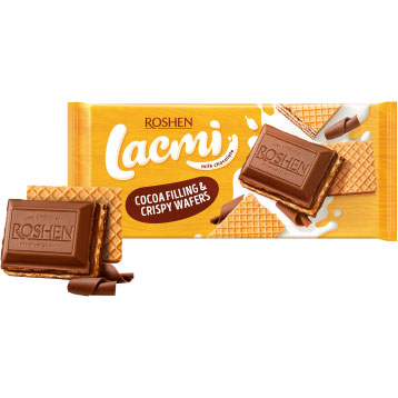 ШоколадRoshen Lacmi з шоколадною начинкою та вафлею90 г