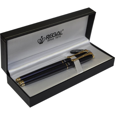 Комплект ручок (перо+ролер) в подарунковому футлярі Lперлинно-чорний