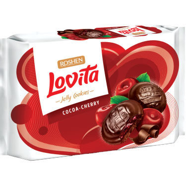 Печиво Lovita Jellyз желейною начинкоюзі смаком какао-вишні 420 г